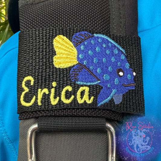 Juvenile Yellowtail Damsel Fish Personalized BCD Tag By Rinn Stitches on Maui, Hawaii