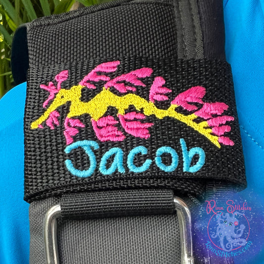 Leafy Sea Dragon | Personalized & Customizable Scuba Diver BCD Identification Tag | Scuba Diver Gift | Made on Maui | Rinn Stitches Creative & Unique Embroidery