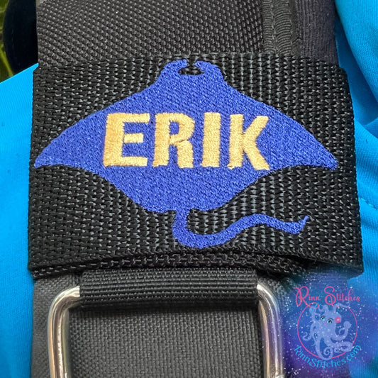 Manta Ray Silhouette Personalized BCD Tag by Rinn Stitches on Maui, Hawaii