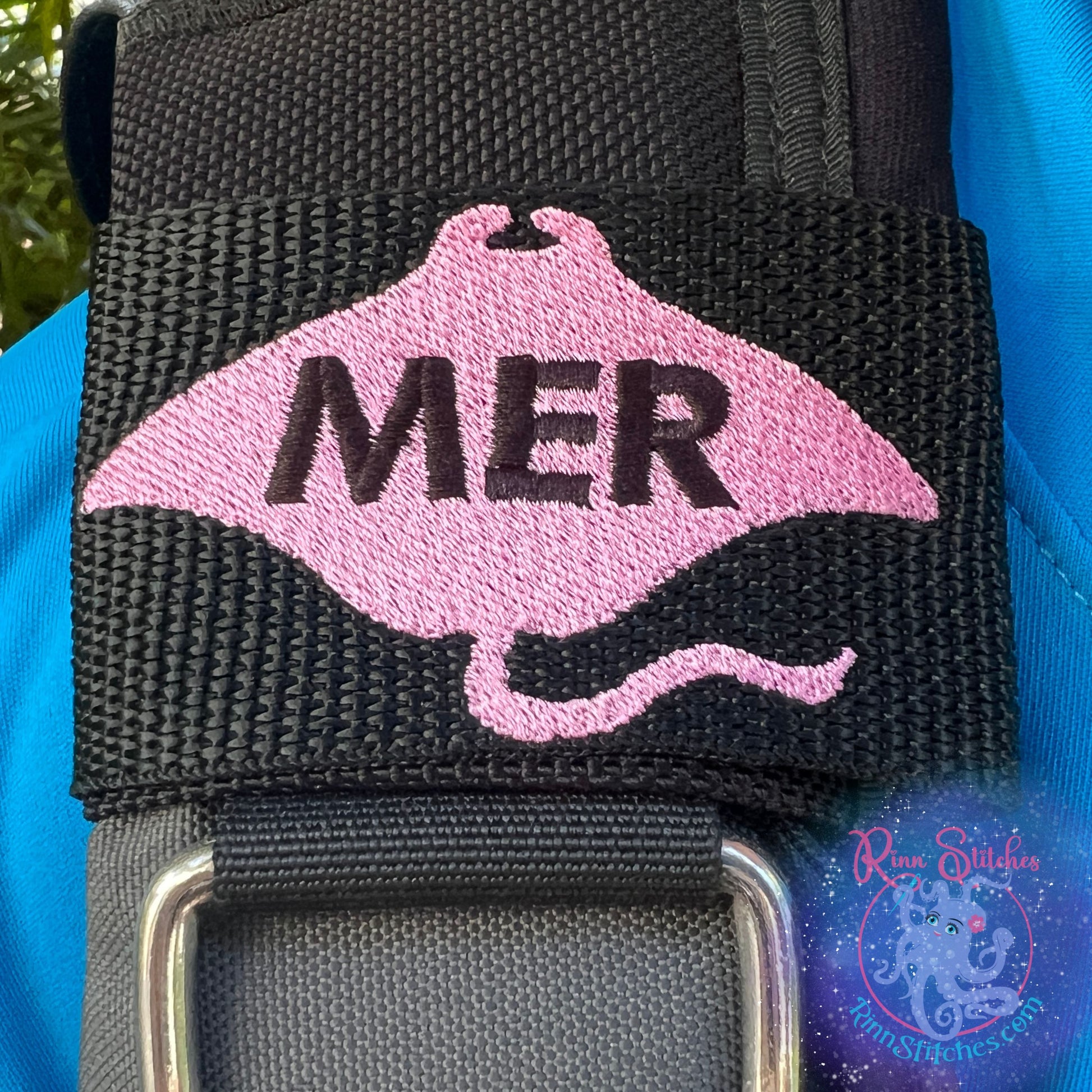Manta Ray Silhouette Personalized BCD Tag by Rinn Stitches on Maui, Hawaii
