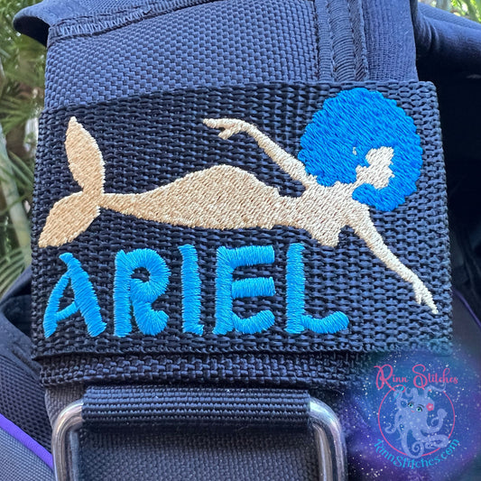 Afro Mermaid Personalized BCD Tag by Rinn Stitches on Maui, Hawaii