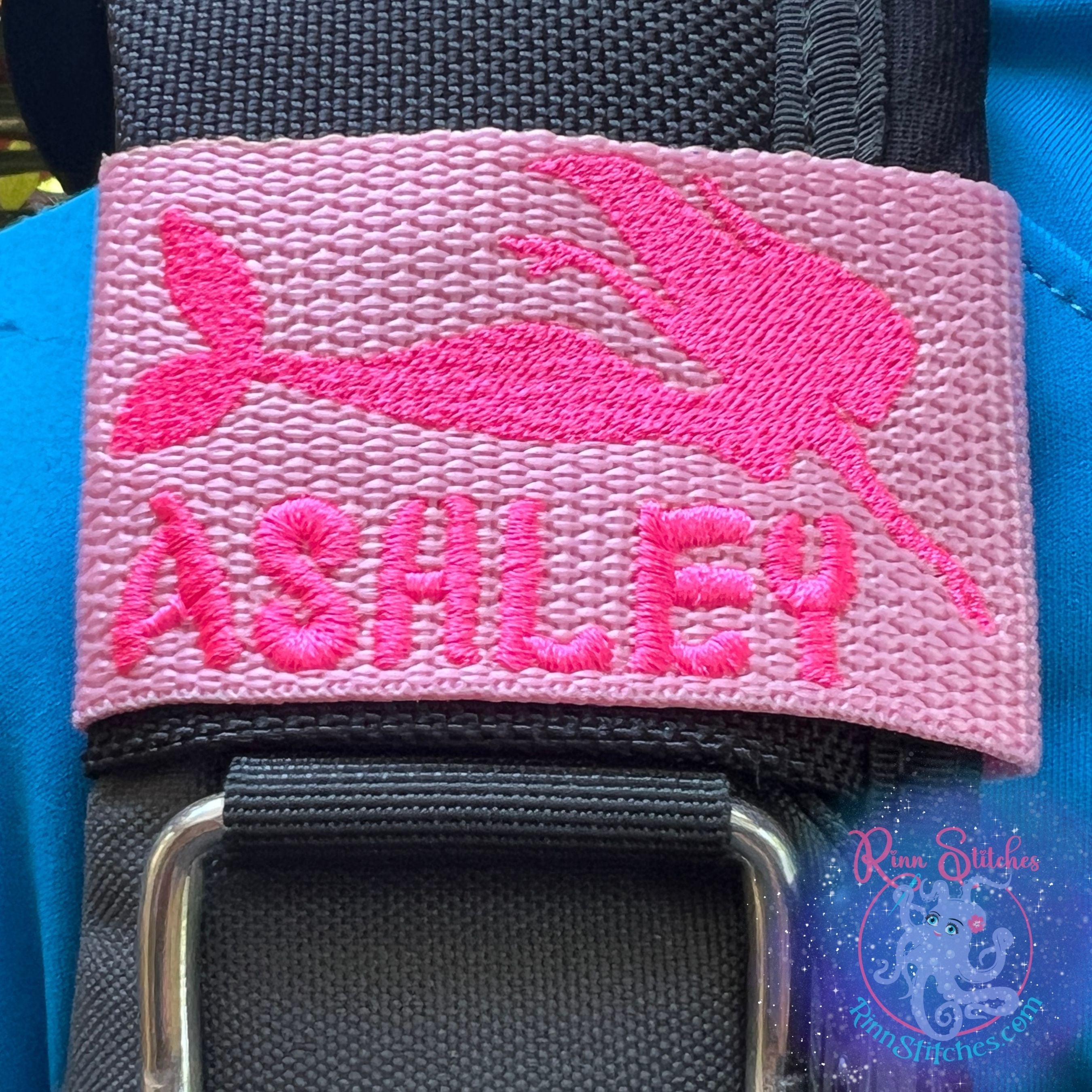 Mermaid Personalized BCD Tag by Rinn Stitches on Maui, Hawaii - Pink Webbing