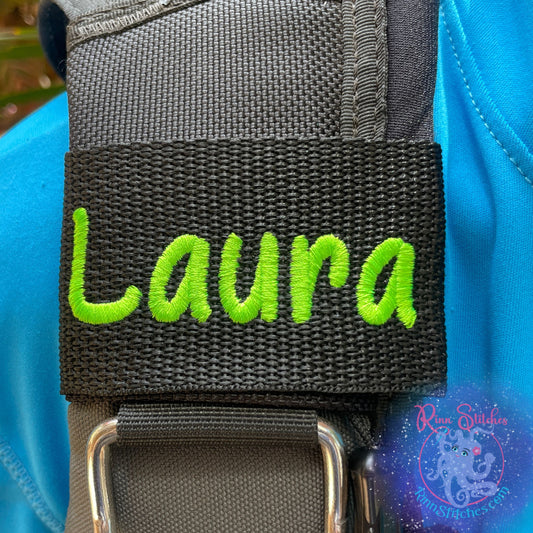 Personalized Embroidered Diver's Name BCD Identification Tag by Rinn Stitches on Maui, Hawaii
