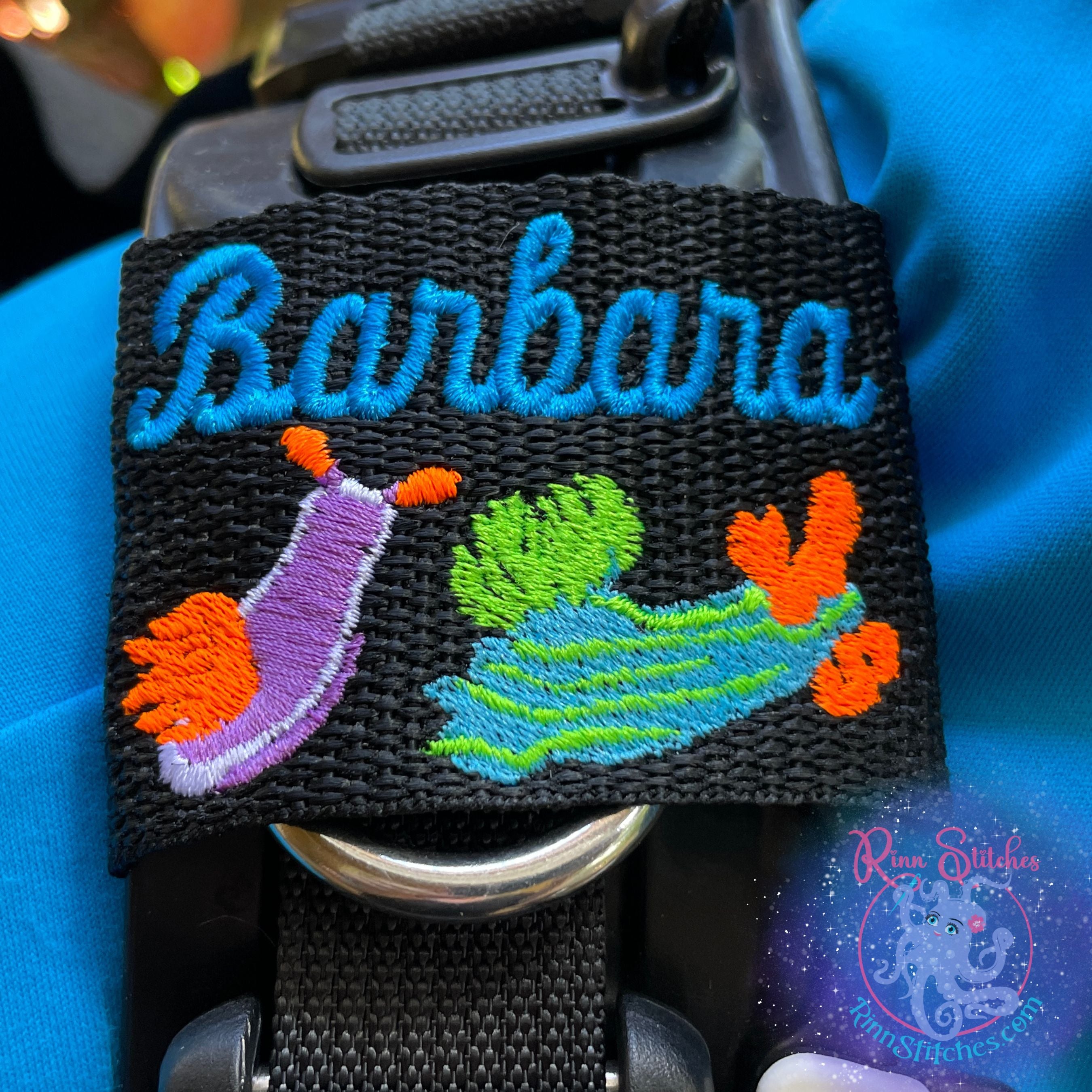 Neon Nudis Personalized BCD Tag - Nudibranch - By Rinn Stitches on Maui, Hawaii