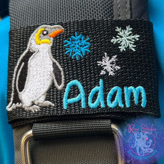 Personalized Penguin BCD Tag Embroidered on Maui, Hawaii by Rinn Stitches