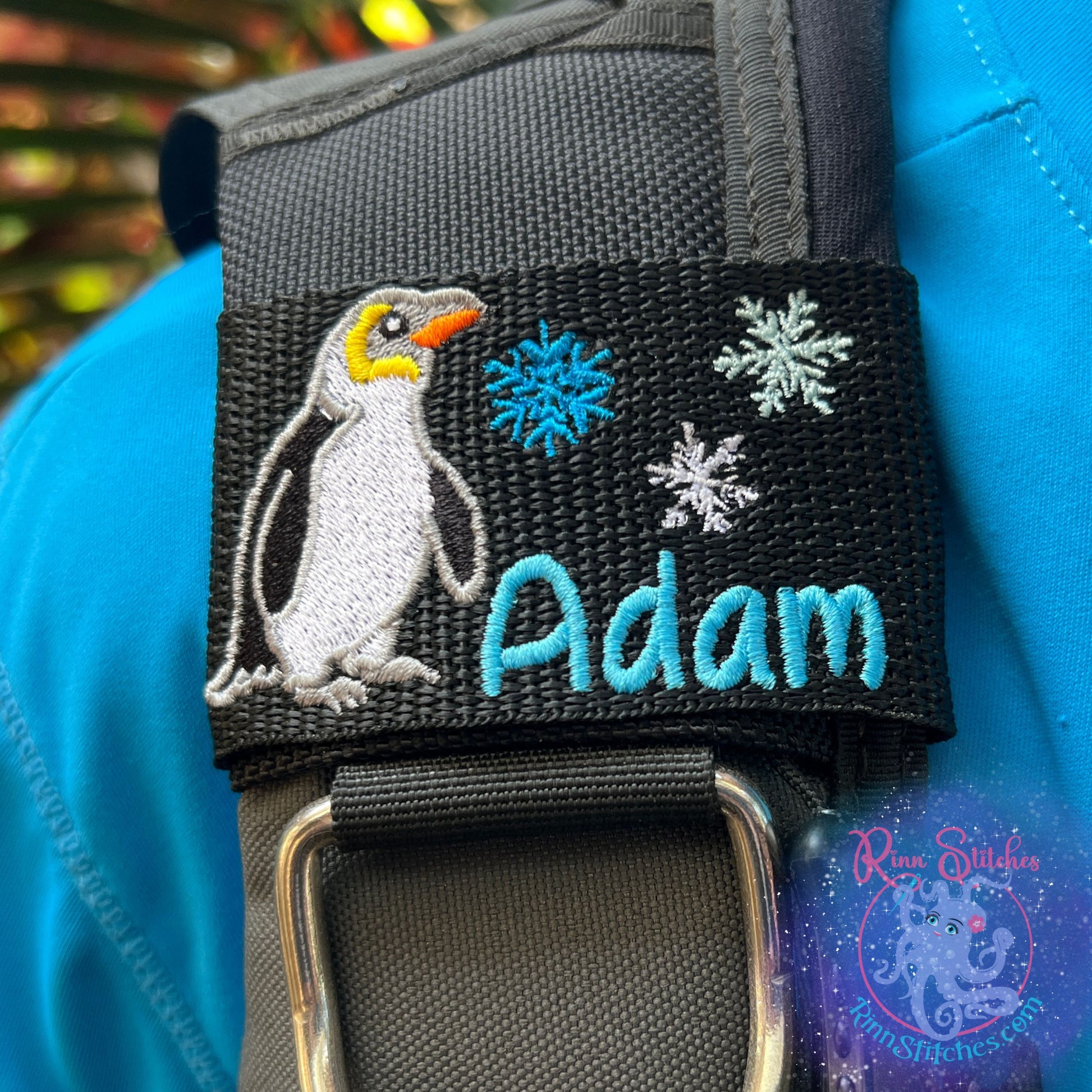 Personalized Penguin BCD Tag Embroidered on Maui, Hawaii by Rinn Stitches