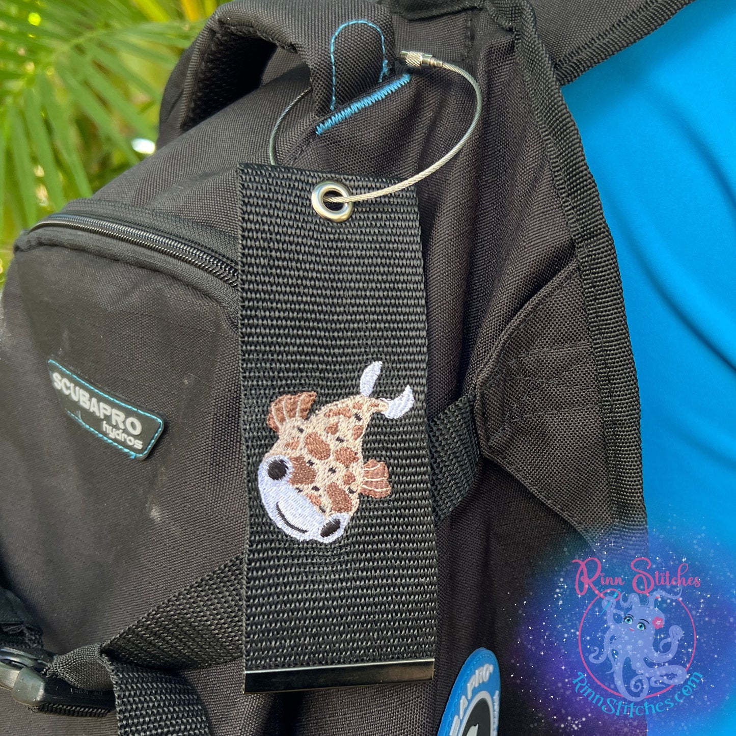 Puffer Fish (Porcupine Fish) Luggage Tag, Personalized Embroidered Bag Tag for all your Travel needs by Rinn Stitches on Maui, Hawaii