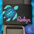 Sea Turtle Design Teal, Ocean, Blue Abyss Shell Personalized Embroidered BCD Tag by Rinn Stitches on Maui, Hawaii
