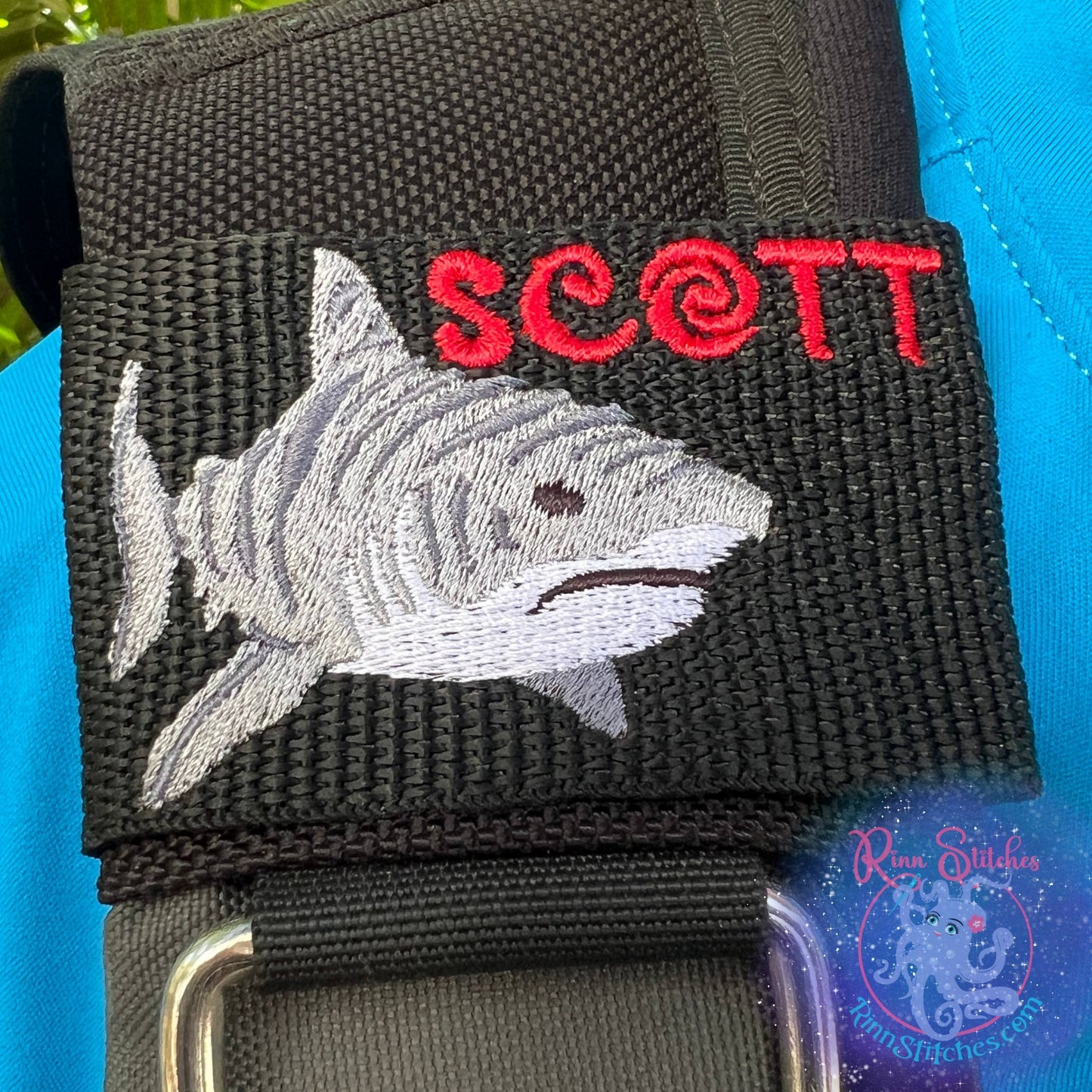 Tiger Shark Personalized & Customizable Scuba Diver BCD Identification Tag | Scuba Diver Gift | Made on Maui | Hawaii By Rinn Stitches on Maui, Hawaii