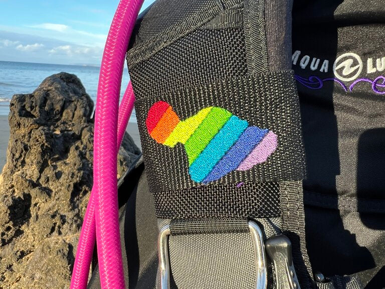 Rainbow Island | Maui Hawaii | Scuba Diver BCD Identification Tag | Scuba Diver Gift | Made on Maui | LGBTQ2+ All Inclusive Gift | Rinn Stitches Creative & Unique Embroidery