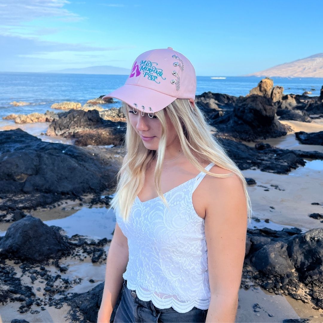 Maui Mermaid Posse Embroidered Blingy Baseball Cap | Pink | White | Black | Silver | Mermaid Gift | Rinn Stitches Creative & Unique Embroidery